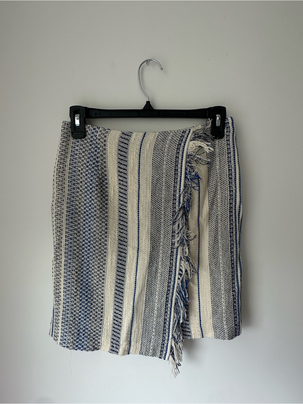 Halogen Blue & Cream Striped Fringe Wrap Skirt